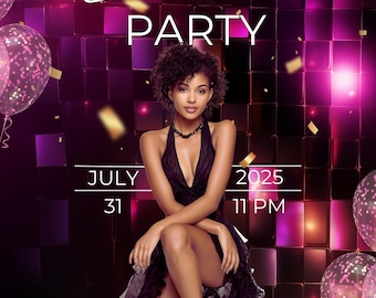 Glam Birthday Flyer Vorlage: Bearbeitbare Baddie Party-Einladung (A6 Digital Download)