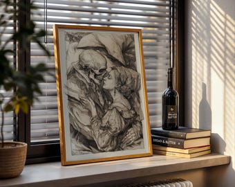 Gothic Wall Art Death and the Maiden Poster - Romance Skull Art