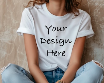ホワイト Bella Canvas 3001 Tシャツ モックアップ：高解像度Tシャツテンプレート（デジタルダウンロード）