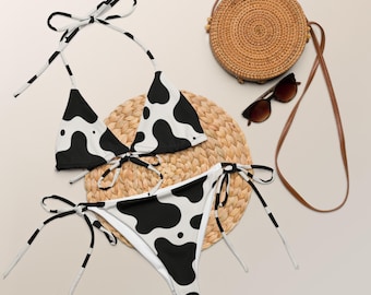 Cow Print String Bikini: Recycled Polyester, UPF 50+