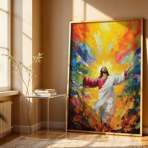 Jesus Christ Easter Wall Art: He Is Risen Painting, Christian Wall Decor (Digital Download)