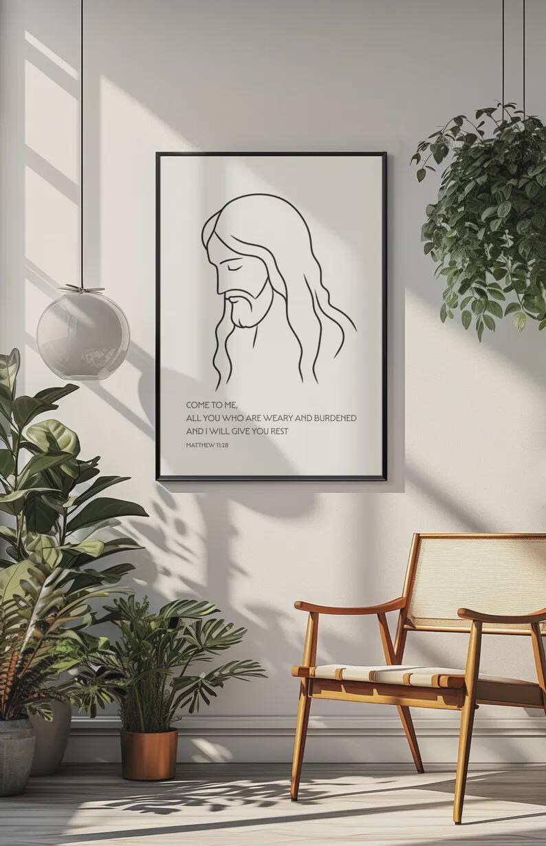 Jesus Line Art Print - Minimalist Christian Wall Art - Digital Download ...