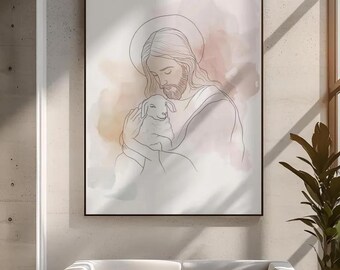 Jesus and Lamb Print: Christian Wall Art, Baptism Gift (Digital Download)