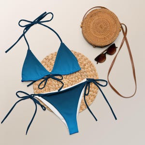 Teal Blue Türkis Recycled String Bikini – Minimalist Eco-Friendly Swimwear Set for Women