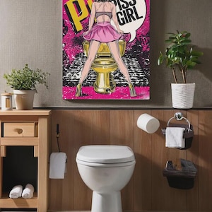 Go Piss Girl Poster: Feminist Bathroom Art, Retro Comic Decor