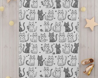 Cat Print Toddler Blanket: Soft Fleece, Cozy Nursery Decor