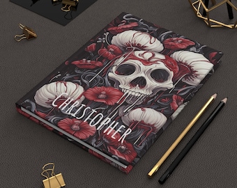 Gothic Skull Hardcover Journal, Personalized Dark Academia Notebook