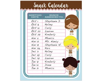 Brownie Girl Scout Snack Calendar - Editable Printable - Instant Download