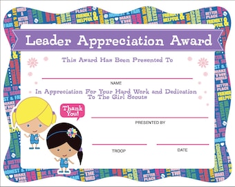 Daisy Girl Scouts Leader Appreciation Award - Printable Instant Download