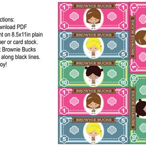 Girl Scout Brownie Bucks - Printable Instant Download - Etsy