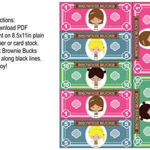 Girl Scout Brownie Bucks Printable Instant Download image 3