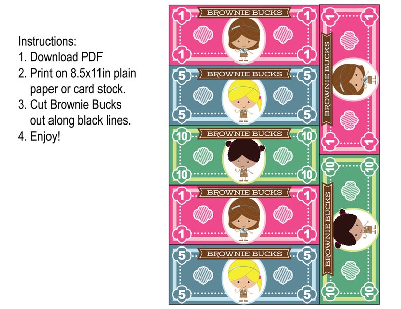 Girl Scout Brownie Bucks - Printable Instant Download - Etsy