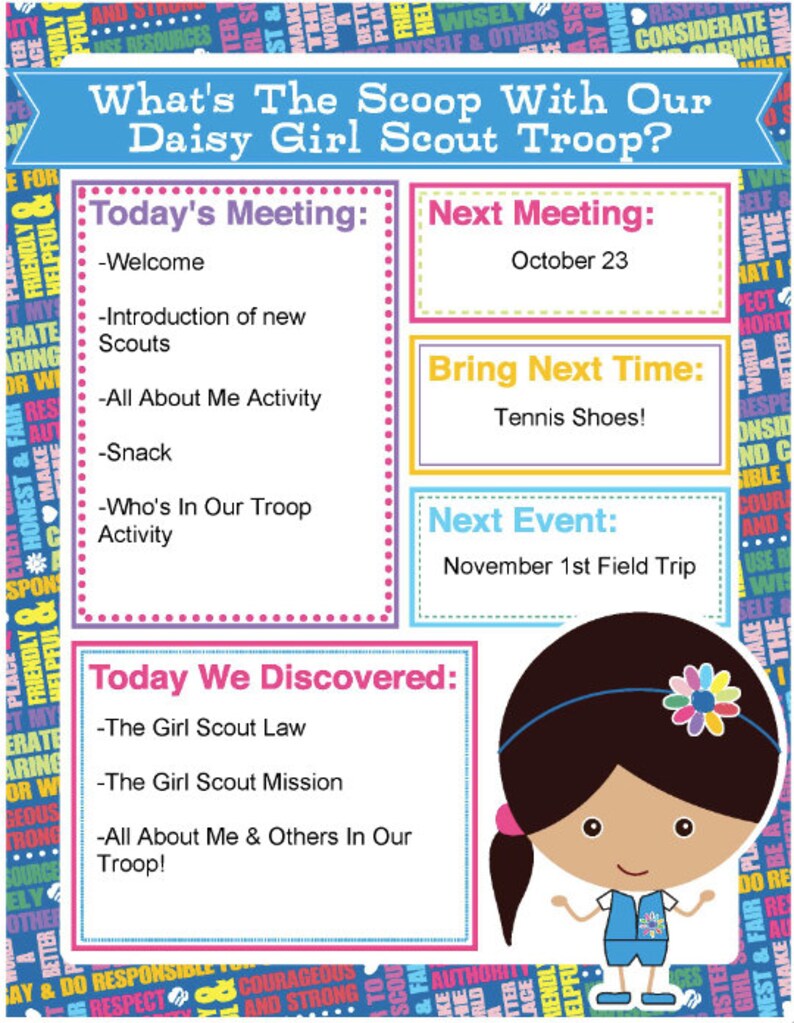 Daisy Girl Scout Agenda Meeting Handout Printable Instant Download Etsy