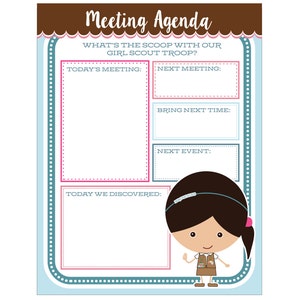 Brownie Girl Scout Meeting Agenda Editable Printable Instant Download image 3
