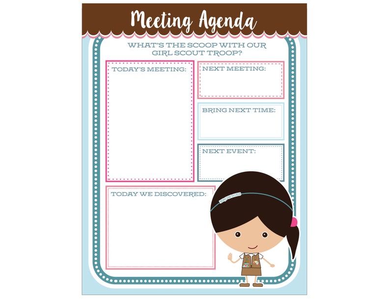 Brownie Girl Scout Meeting Agenda Editable Printable Instant Download image 3