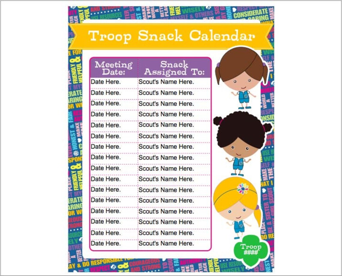 Daisy Girl Scout Snack Calendar Editable Printable Instant Etsy