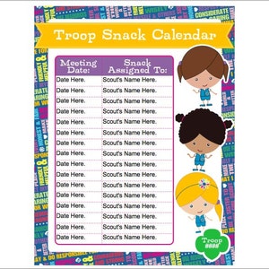 Daisy Girl Scout Snack Calendar - Editable Printable - Instant Download