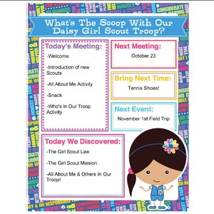 Daisy Girl Scout Agenda Meeting Handout - Printable Instant Download