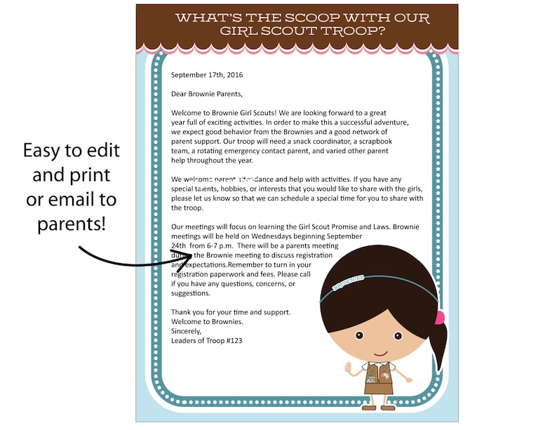 Brownie Girl Scout Letterhead Printable Instant Download image 2