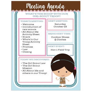 Brownie Girl Scout Meeting Agenda Editable Printable Instant Download image 1