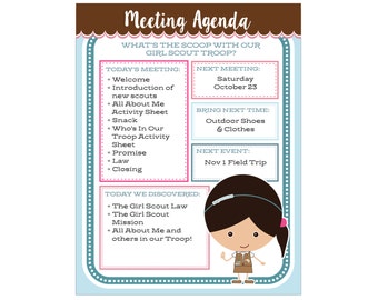 Brownie Girl Scout Meeting Agenda - Editable Printable - Instant Download