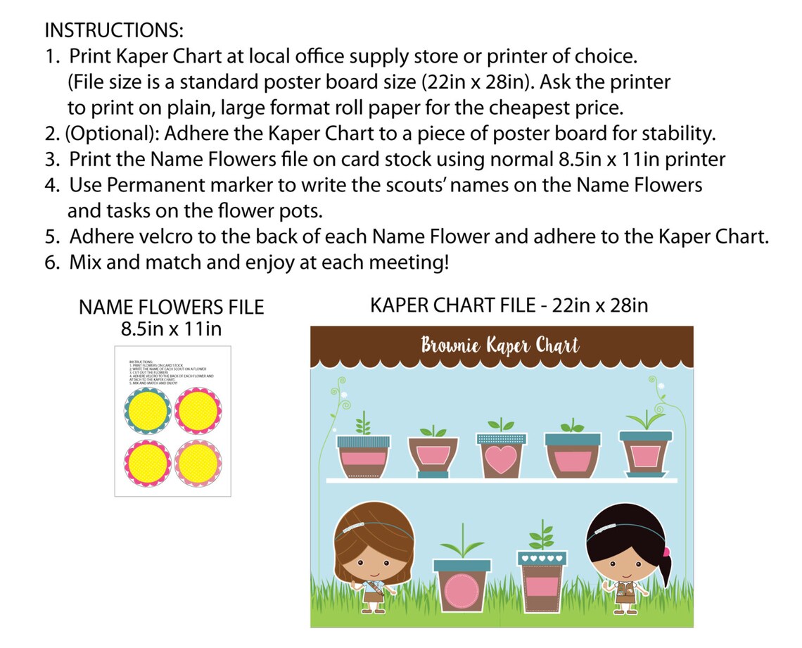 Brownie Girl Scout Kaper Chart Printable Instant Download | Etsy