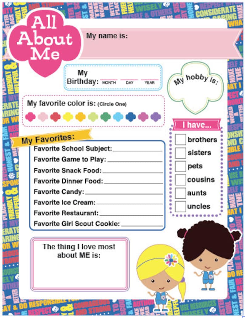 Daisy Girl Scout Activity All About Me Printable Instant Download Etsy