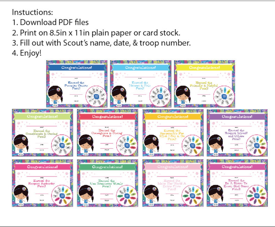 Daisy Girl Scouts Petal Certificates Printable Instant | Etsy
