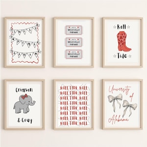 University of Alabama Wall Art Bundle – Set of 6 Crimson Tide Printable Decor Pieces | Digital Download