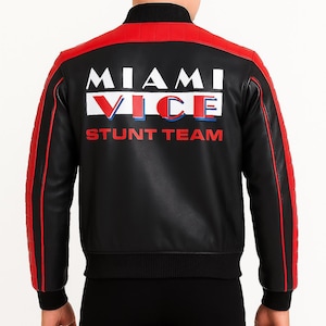 Ryan Gosling Miami Vice Leather Jacket | Fall Guy 2024 Movie Stunt Team Bomber Jacket | Men&#39;s Black Red Quilted Leather Jacket