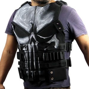 Punisher Tactical Leather Vest – Skull Armor Cosplay Costume for Men | Comic Book Hero Biker Outfit | Halloween & Cosplay Gear