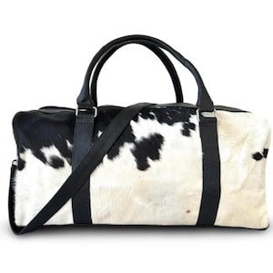Handmade Cowhide Leather Duffle Bag: Australian Cow Fur Travel Gym Weekend Bag