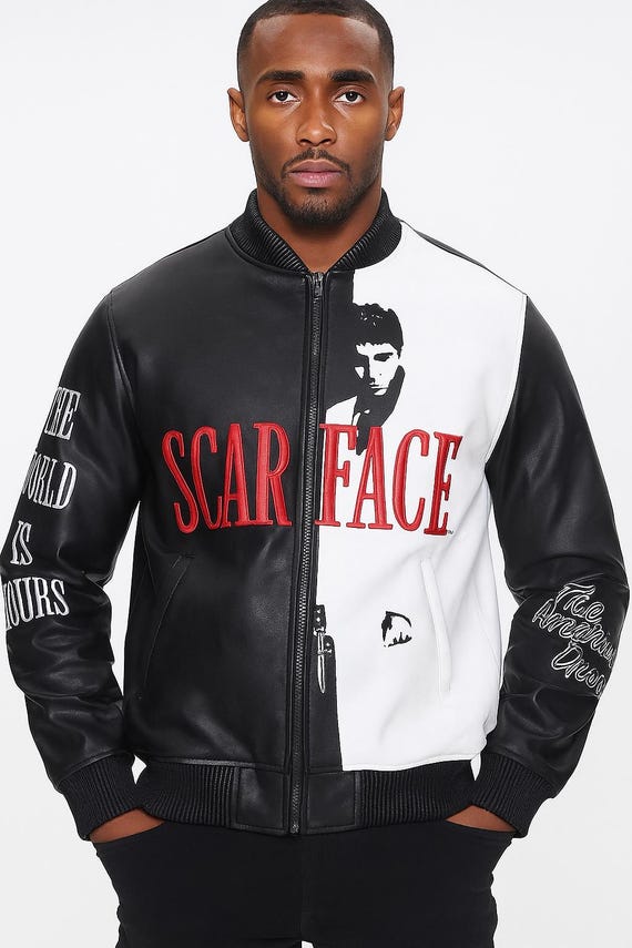 Tony Montana Movie Cosplay Jacket - Real Sheepskin Bomber Coat for