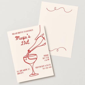 Digitale Cocktail-Geburtstagseinladung, rotes minimales ästhetisches Design, Vorlage für Geburtstagsfeier für Erwachsene, bearbeitbare Getränkeparty