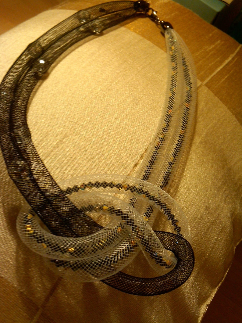 PVC Four Row Necklace with Bi-Coloured Parts in Black