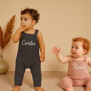 Handmade Knitted Personalised Baby & Toddler Dungarees Embroidered Knitted Dungarees Knitted Baby Embroidered Name Personalised Boys and