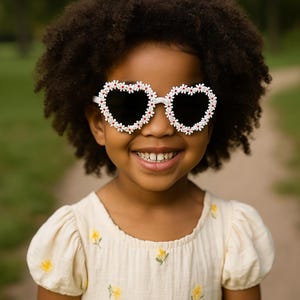 Girls white heart shaped daisy design sunglasses cute girls sunglasses white round sunglasses white flower sunglasses UV Protection beach