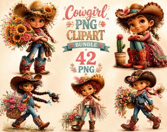 Cowgirl PNG Clipart Bundle, Cute Watercolor Western Cowgirl, Boots, Hat, Sunflowers & Rustic Graphics, Instant Download, Commercial Use, 300