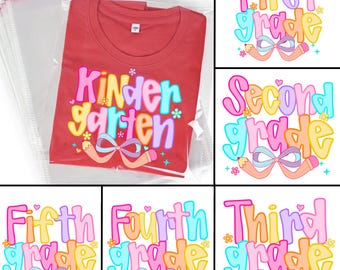 Preppy Floral Back to School PNG Bundle: First Grade Design (Digital Download