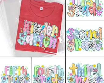 Colorful School Grade PNG Clipart Bundle: Back to School T-Shirts (Digital Download