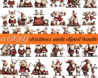 Santa & Reindeer Christmas Clipart: Festive Holiday Graphics (Digital Download - 45 PNGs)
