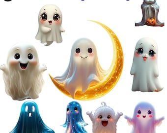 かわいいゴーストハロウィーンpngバンドル、レトロなゴーストpng、レトロな花柄ゴーストpng、不気味なゴースト、ゴーストリーディング、不気味な季節、ハロウィーンpng
