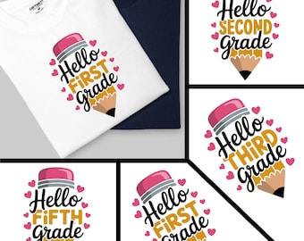 Preppy Floral Back to School PNG Bundle: First Grade Design (Digital Download