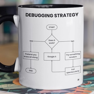 Debugging Strategy Flowchart Mug | Funny Programmer Gift