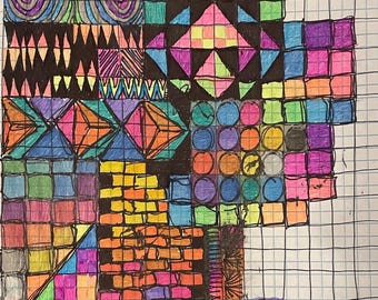 Hand Drawn Full Color Graph Paper Doodle Art, Pen and Paper (digital ...