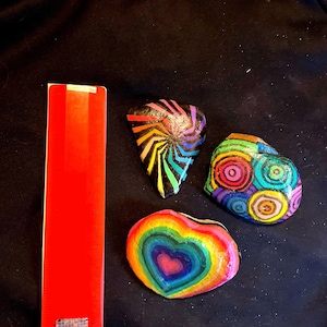 Set of three (3) hand-painted, rainbow river rocks