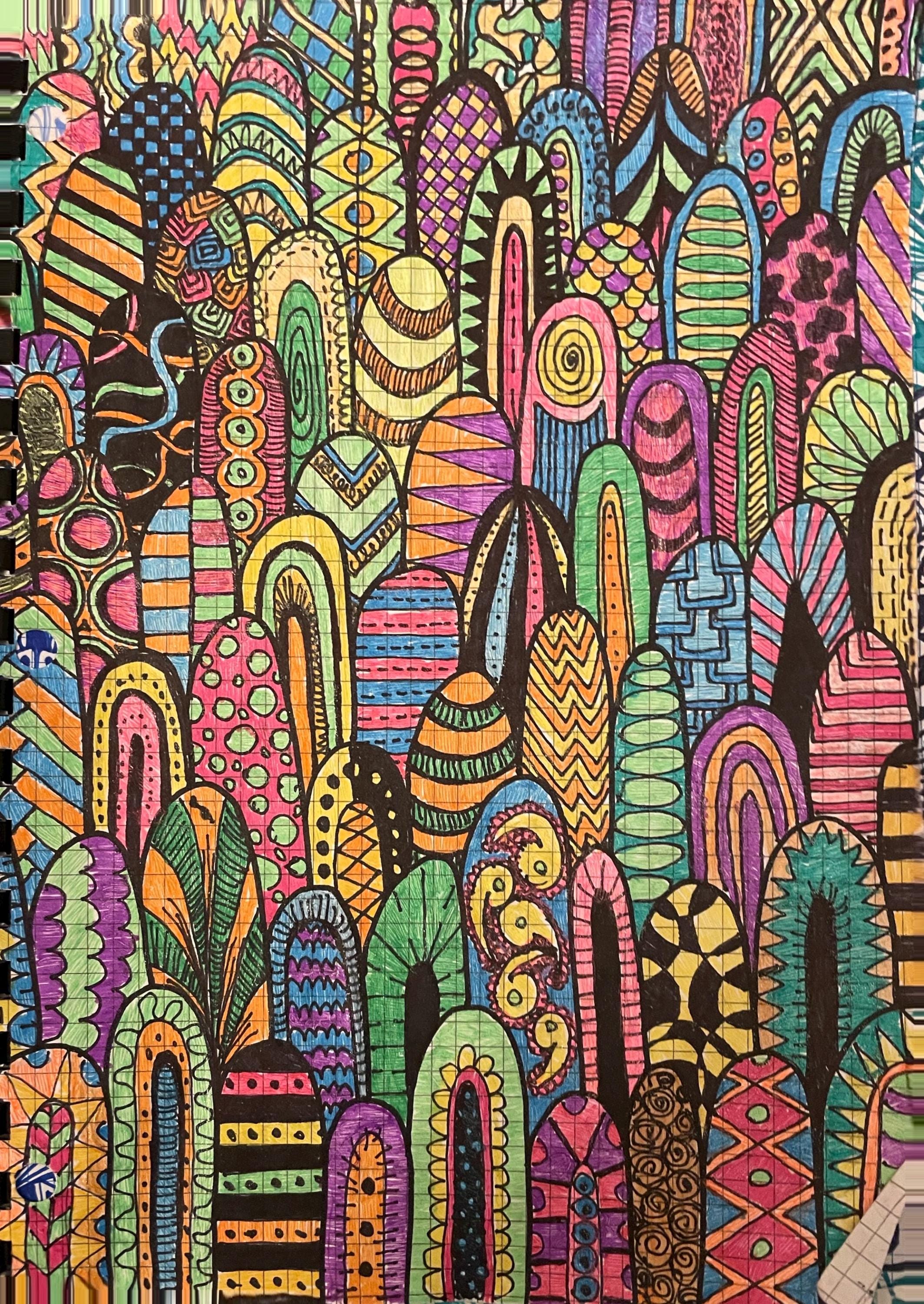Hand Drawn Full Color Doodle Art, Pen and Paper (digital Download