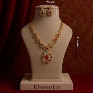 Navya Shringar Navratna Necklace Set | Gold-Plated Traditional Jewelry with 9 Gemstones | Indian Bridal Necklace & Earrings for Women