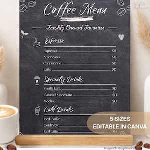 Mall för kaffemeny med svart tavla | Caféskylt | Redigerbar baristameny | Utskrivbar Canva