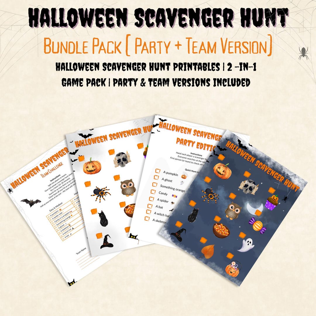 Halloween Scavenger Hunt Printable Bundle: Kids Party Games (PDF) - Etsy